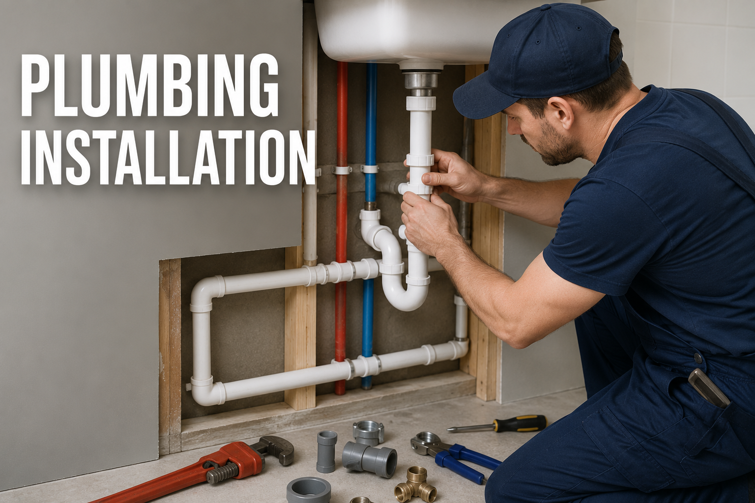 Modern bathroom plumbing installation